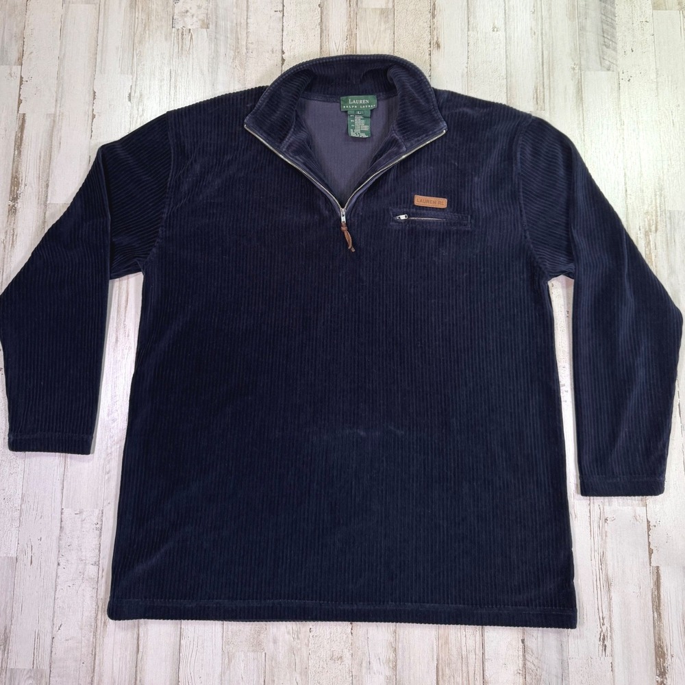 Lauren Ralph Lauren Pullover Shirt Jacket Womens Large Navy Corduroy 1/2 Zip VTG